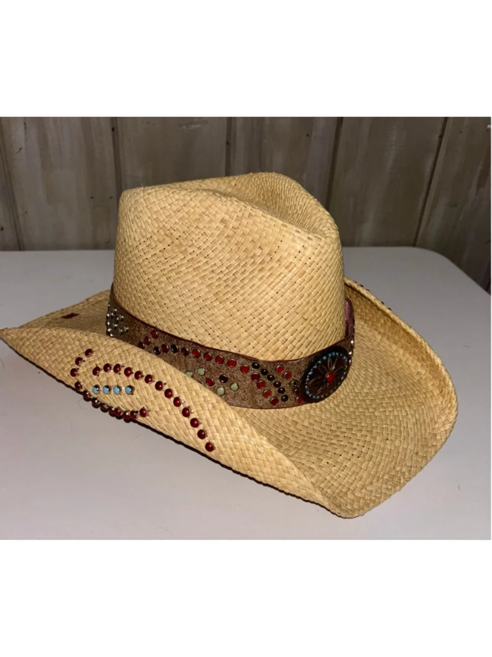 NEW Bullhide Montecarlo Coastal Cowgirl Panama Straw Embellished Hat size XL